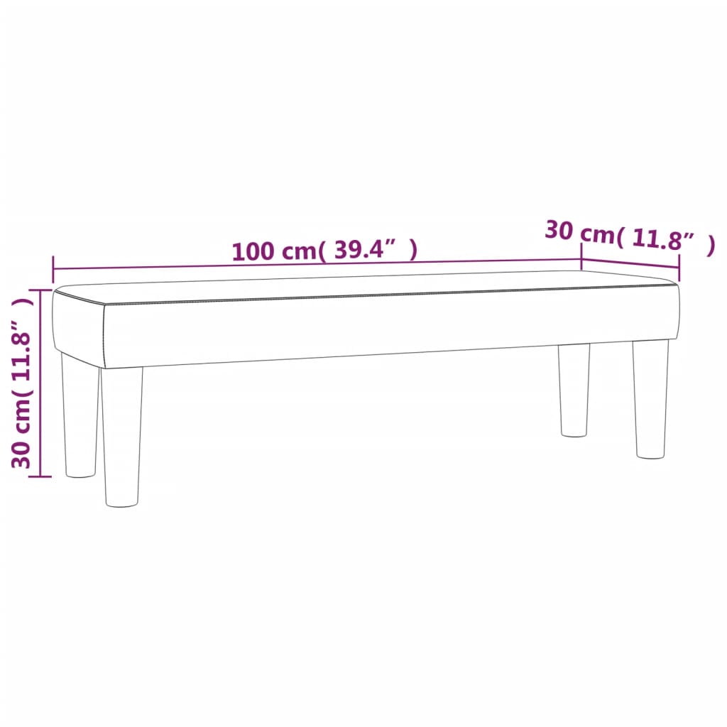 Bench light grey 100x30x30 cm fabric