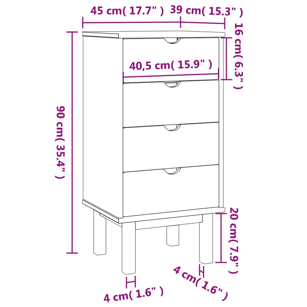 Schubladenschrank OTTA Braun&Grau 45x39x90 cm Massivholz