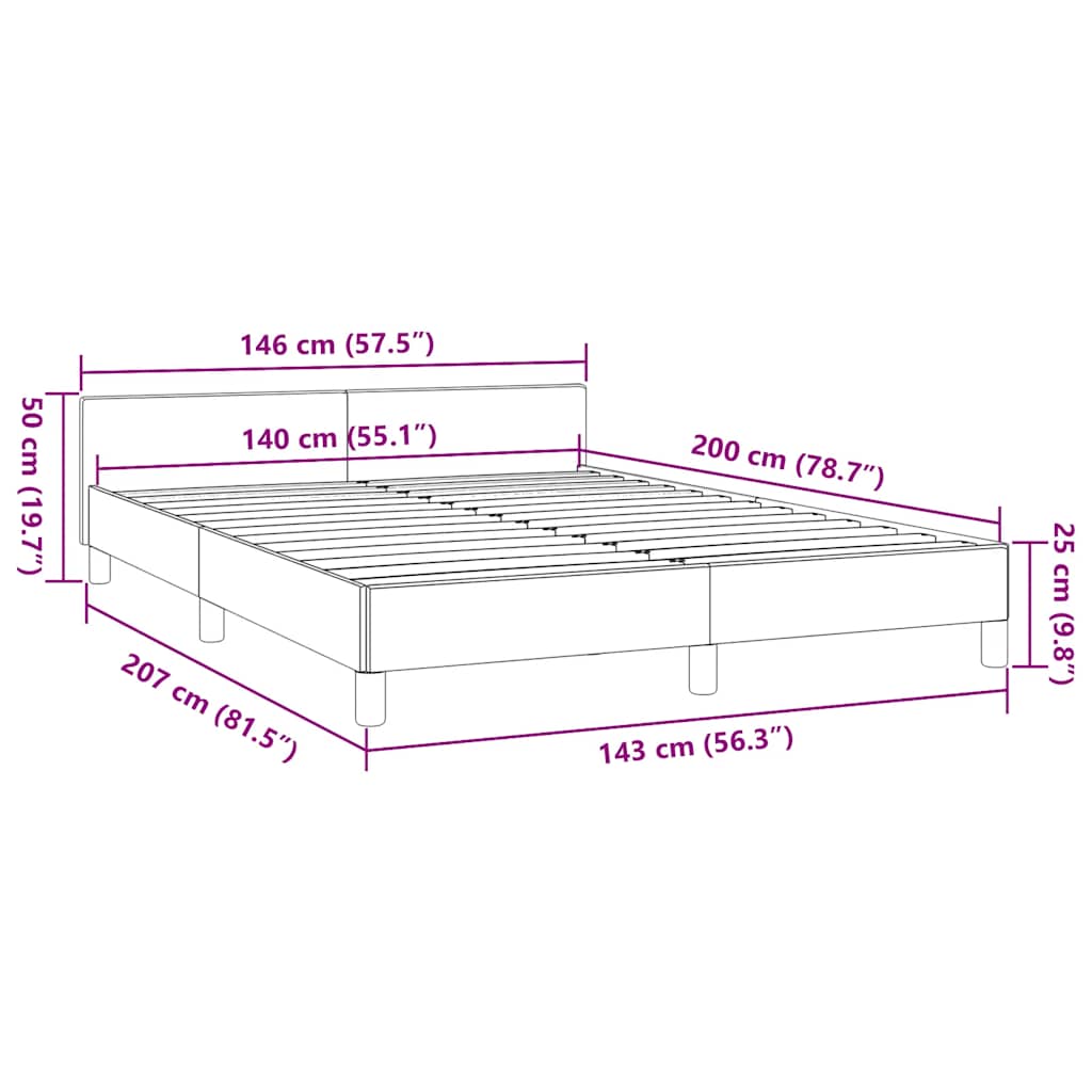 Bettgestell mit Kopfteil ohne Matratze Grau 140x200 cm