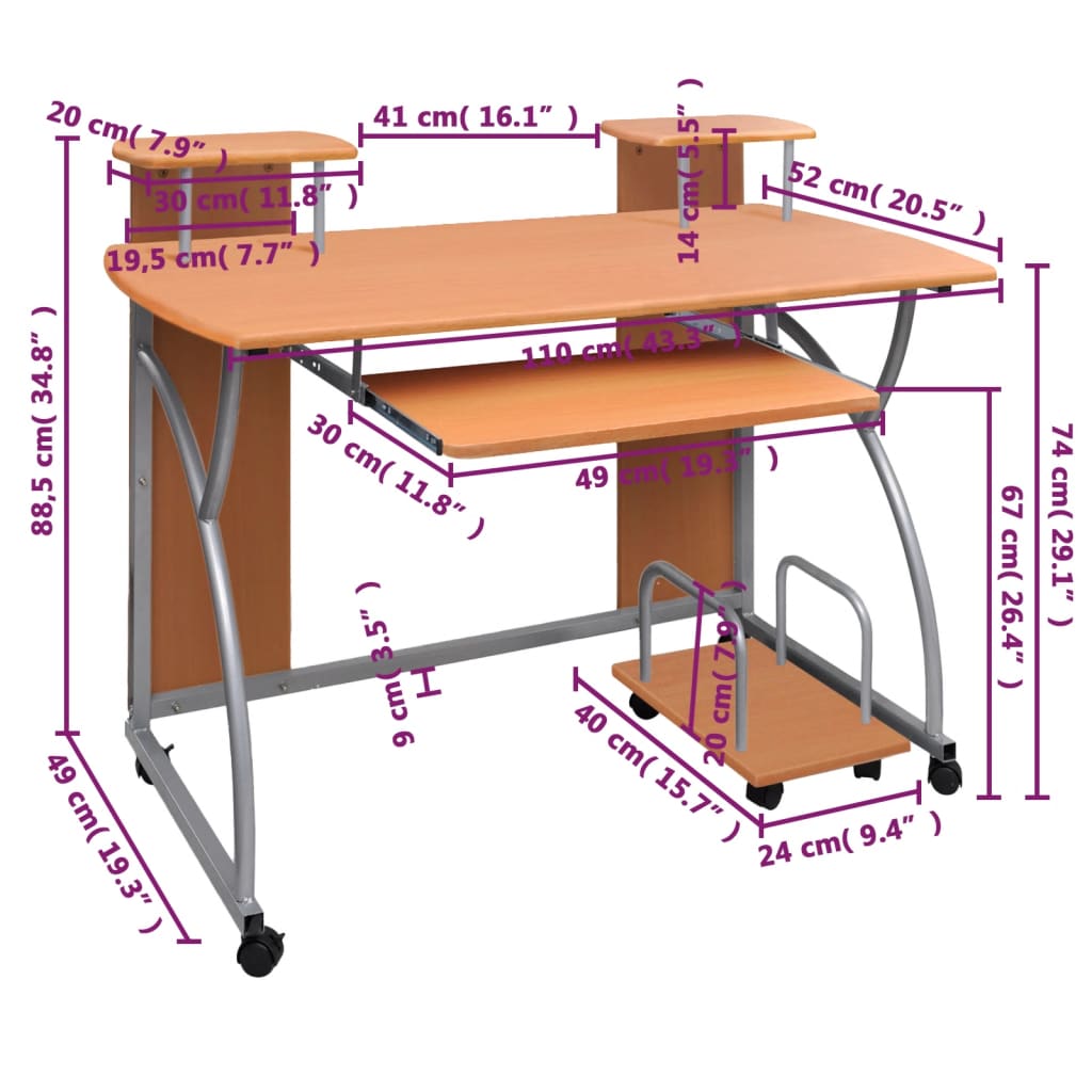 Computer desk brown 110x52x88.5 cm wood-based material