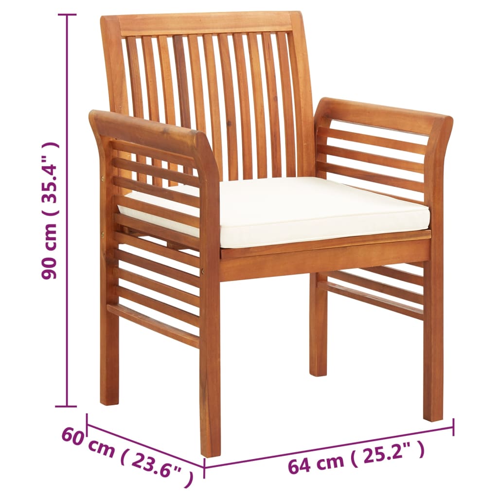 Garden dining chairs with cushions, 4 pieces, solid acacia wood
