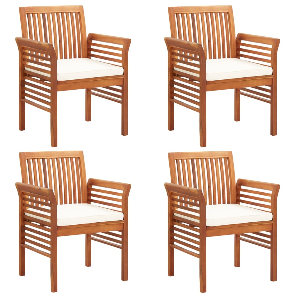 Garden dining chairs with cushions, 4 pieces, solid acacia wood