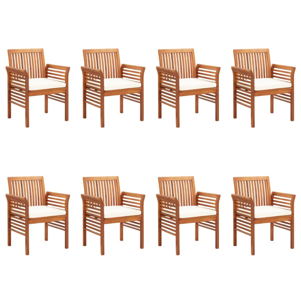 Garden dining chairs with cushions 8 pcs. Solid acacia wood