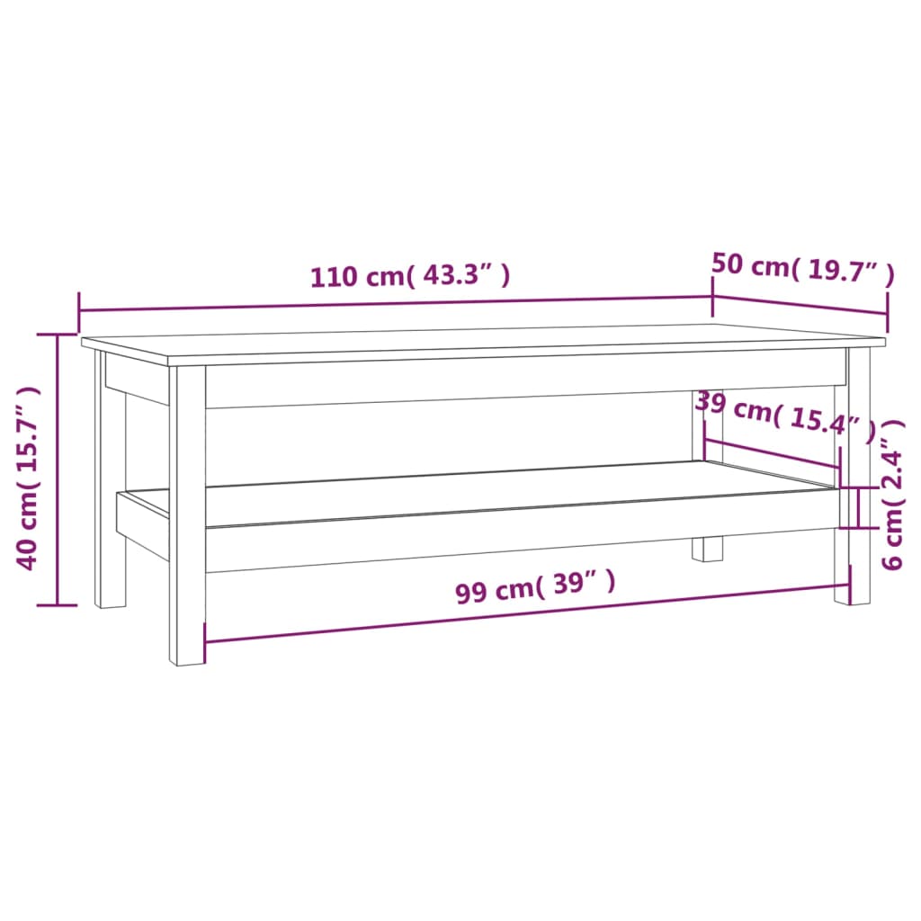 Coffee Table Grey 110x50x40 cm Solid Pine