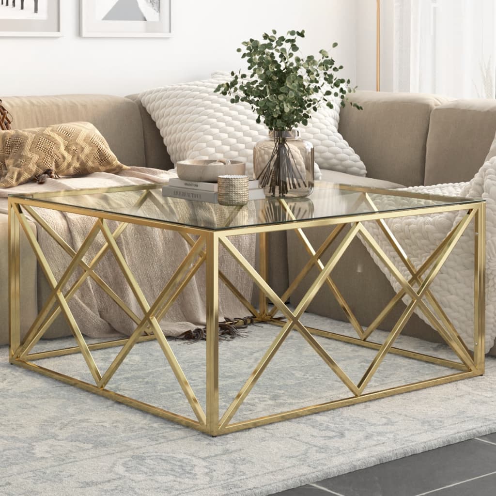 Couchtisch Golden Edelstahl und Hartglas