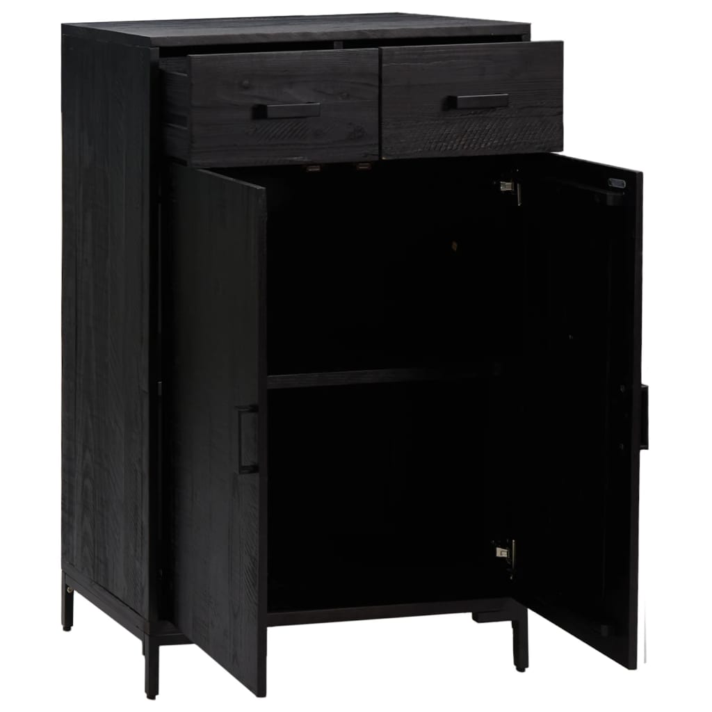 Shoe cabinet black 75x40x110 cm solid pine wood