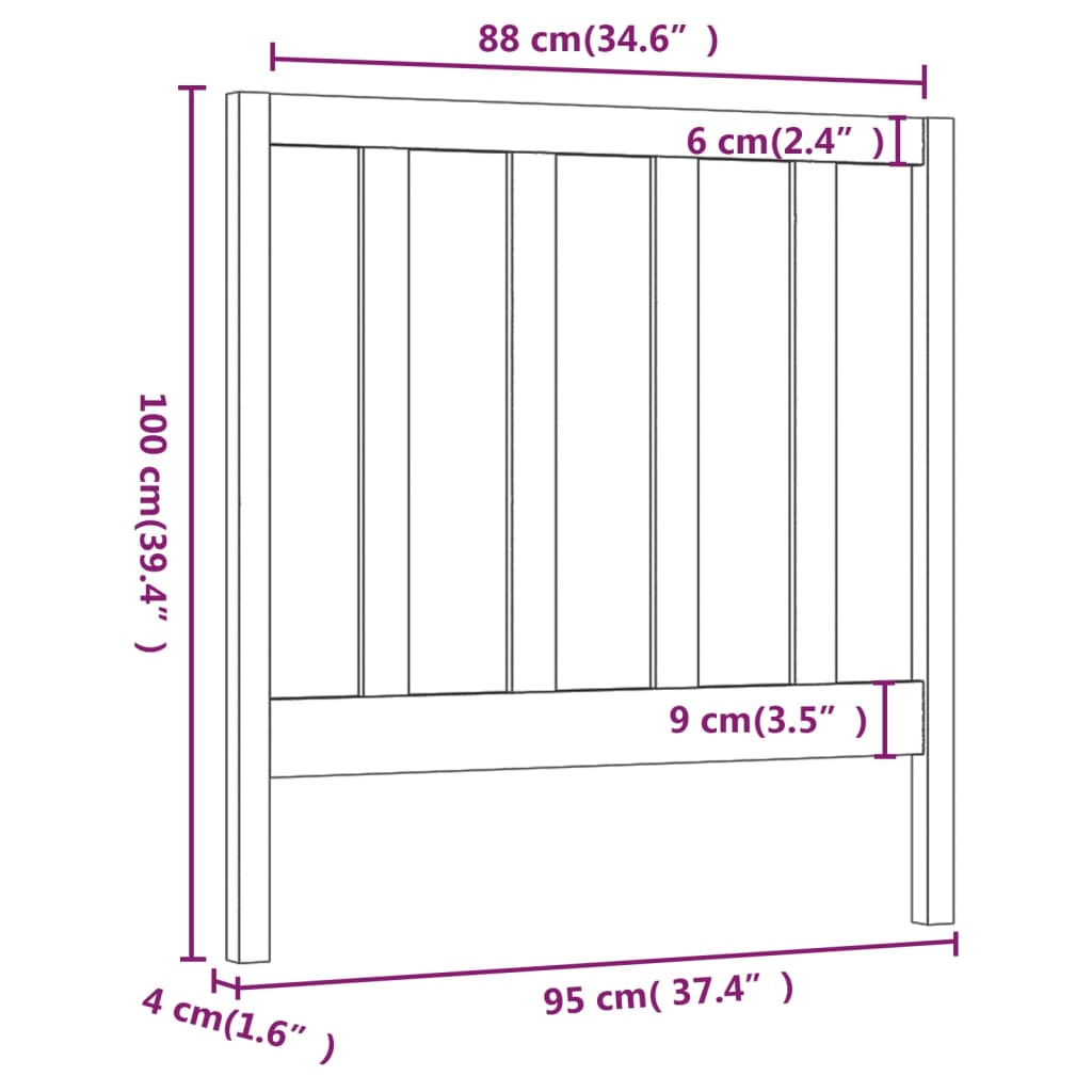 Headboard White 95x4x100 cm Solid Pine