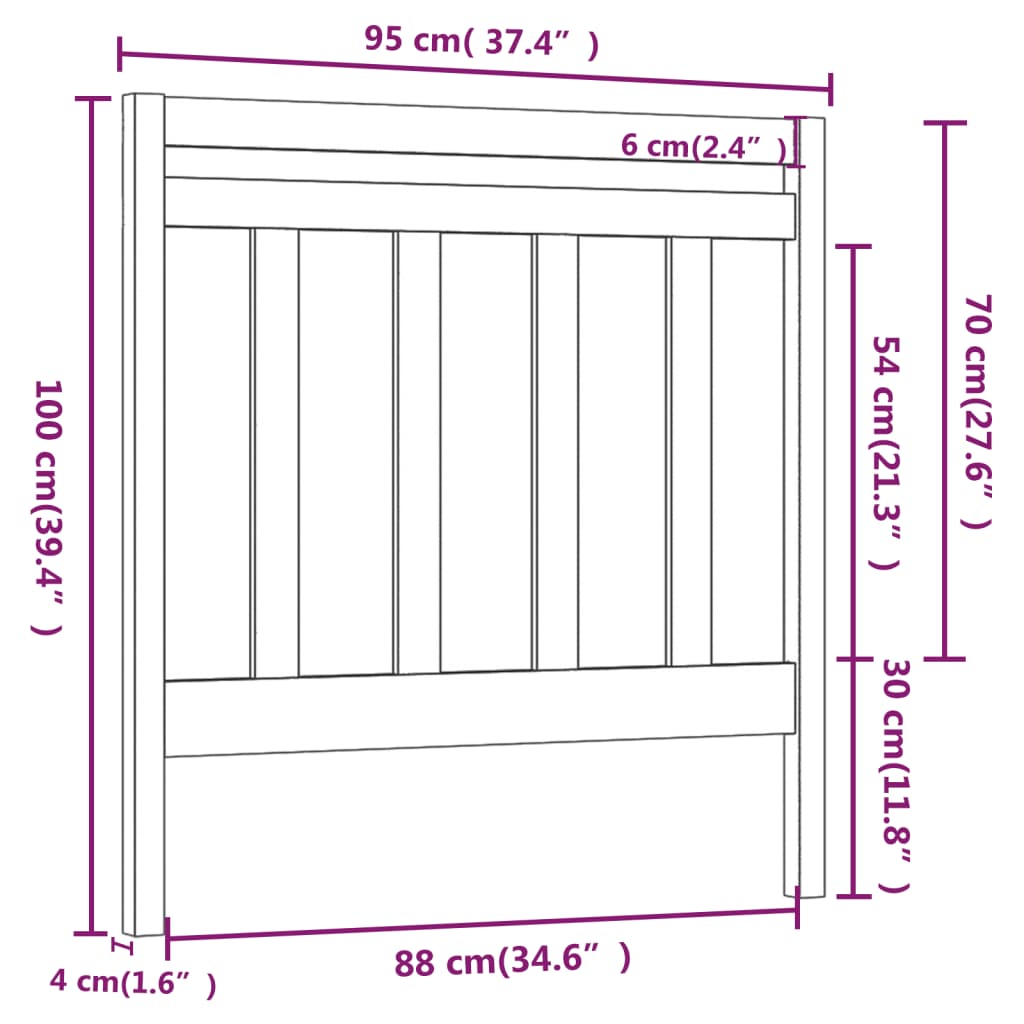 Headboard White 95x4x100 cm Solid Pine