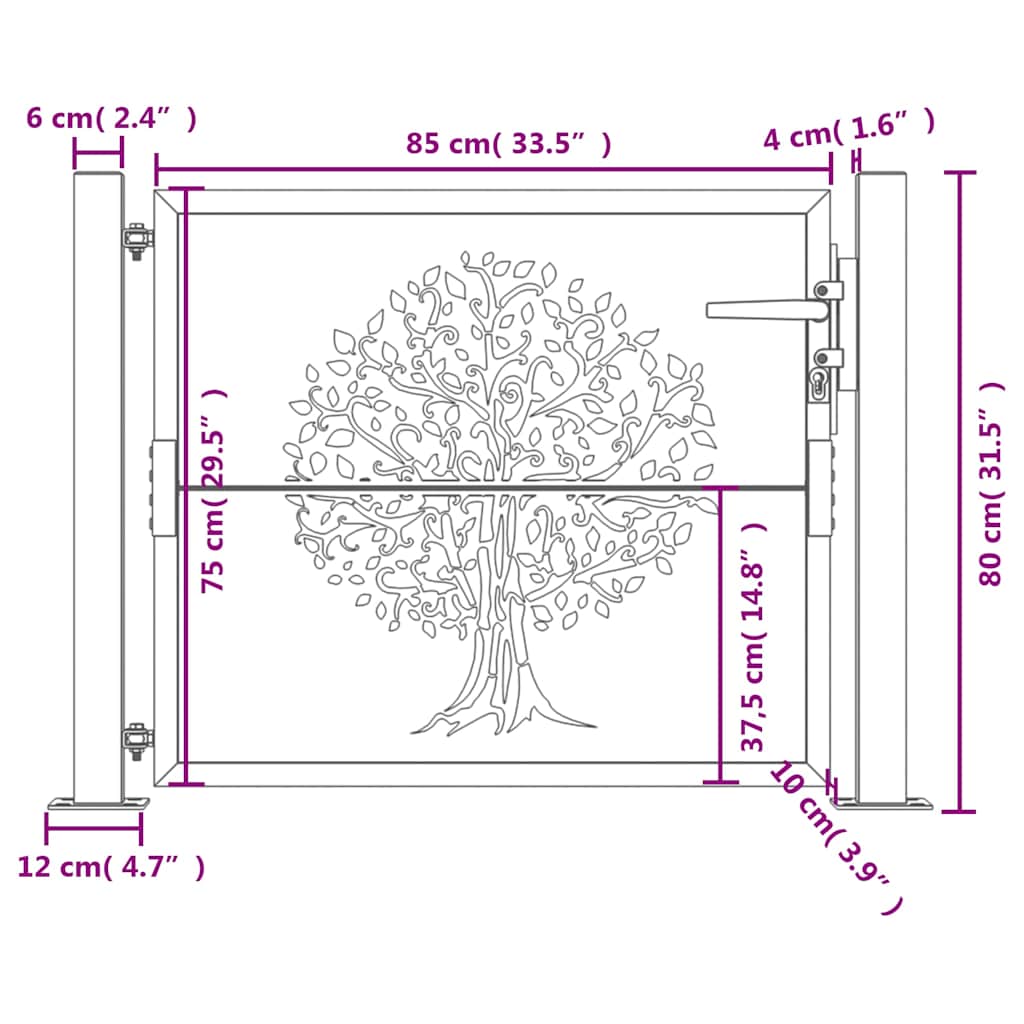 Gartentor 105x80 cm Cortenstahl Baum-Design