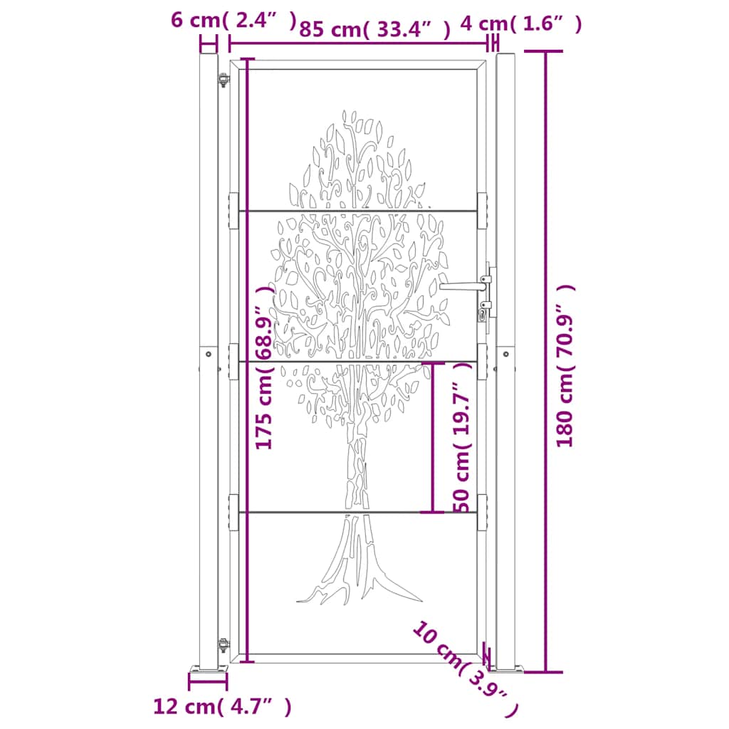 Gartentor 105x180 cm Cortenstahl Baum-Design