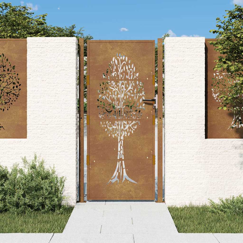 Gartentor 105x205 cm Cortenstahl Baum-Design