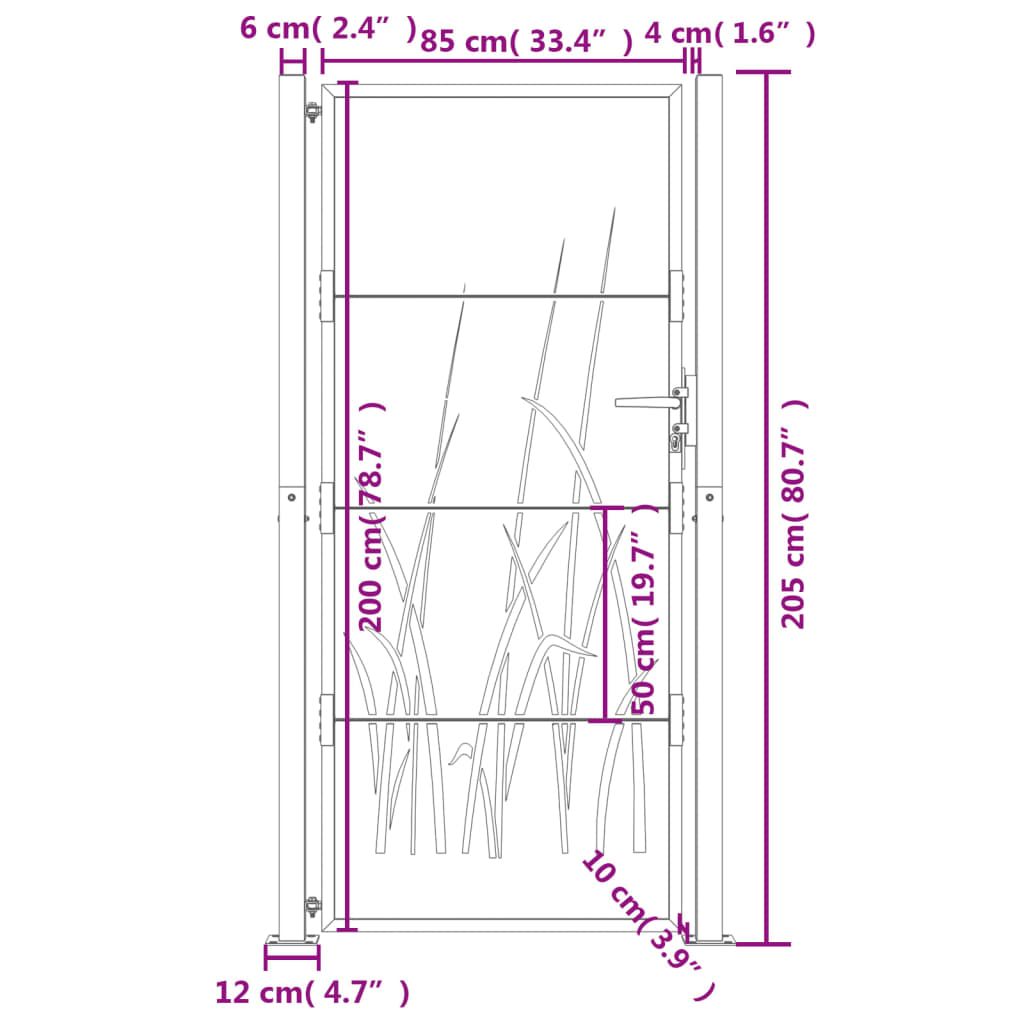 Gartentor Anthrazit 105x205 cm Stahl Gras-Design