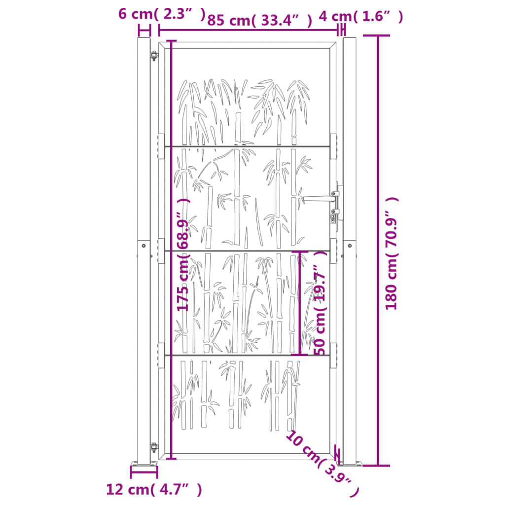 Gartentor Anthrazit 105x180 cm Stahl Bambus-Design
