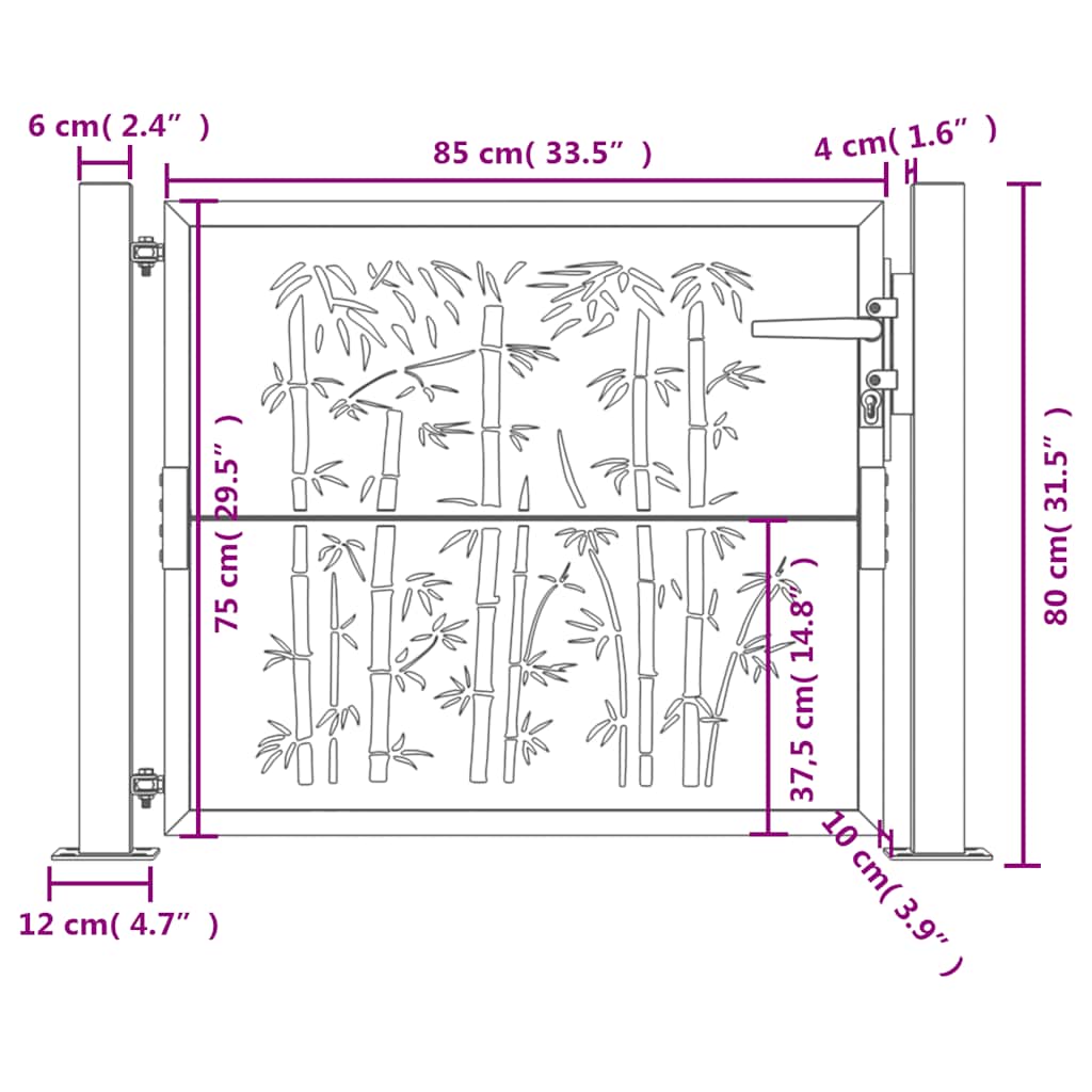 Garden gate 105x80 cm Corten steel bamboo design