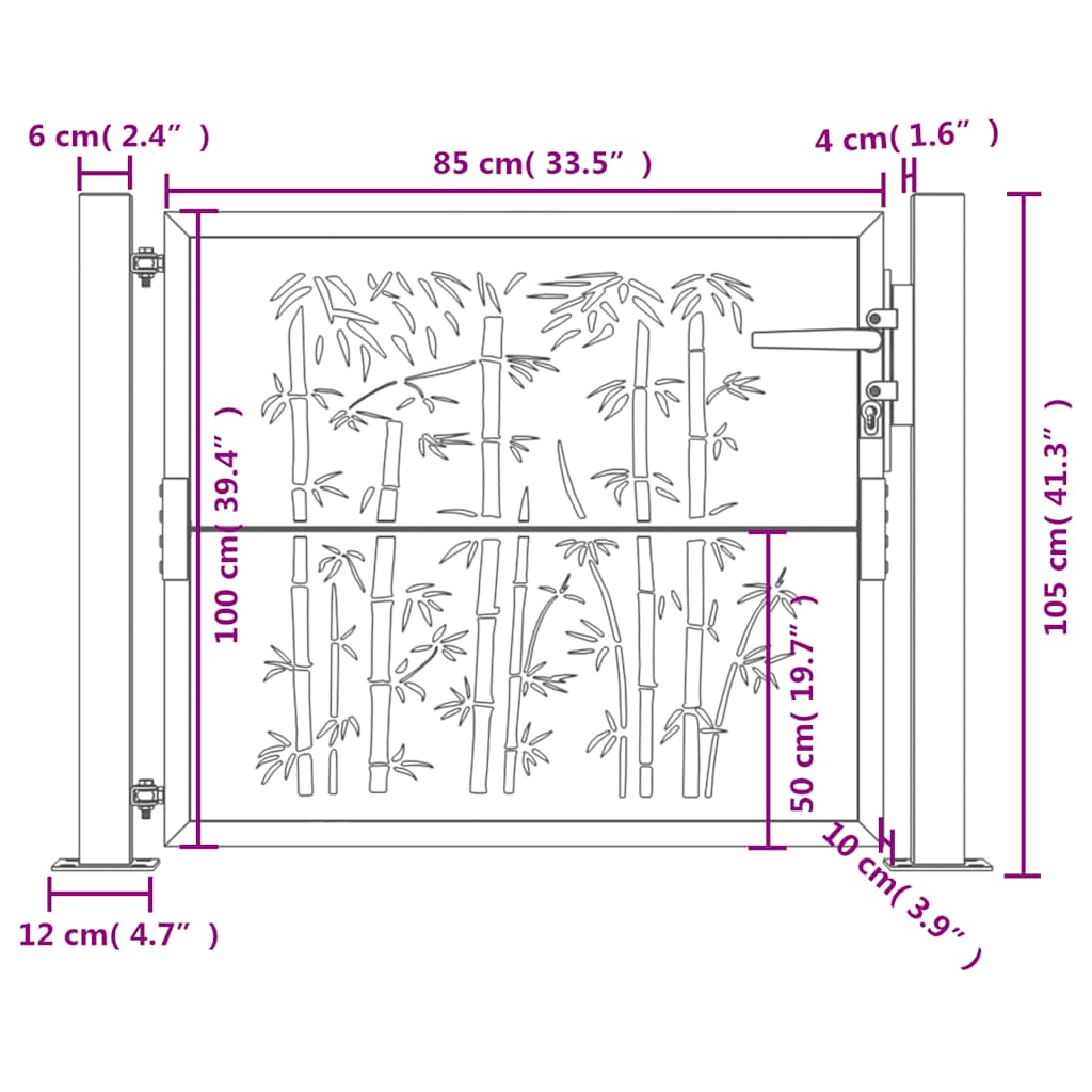 Gartentor 105x105 cm Cortenstahl Bambus-Design