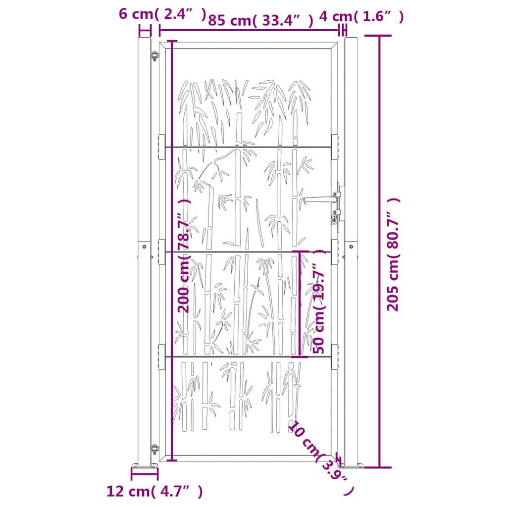 Gartentor 105x205 cm Cortenstahl Bambus-Design