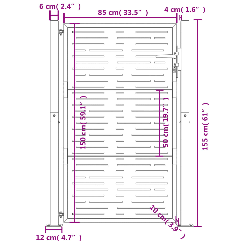 Gartentor Anthrazit 105x155 cm Stahl Quadratisches Design