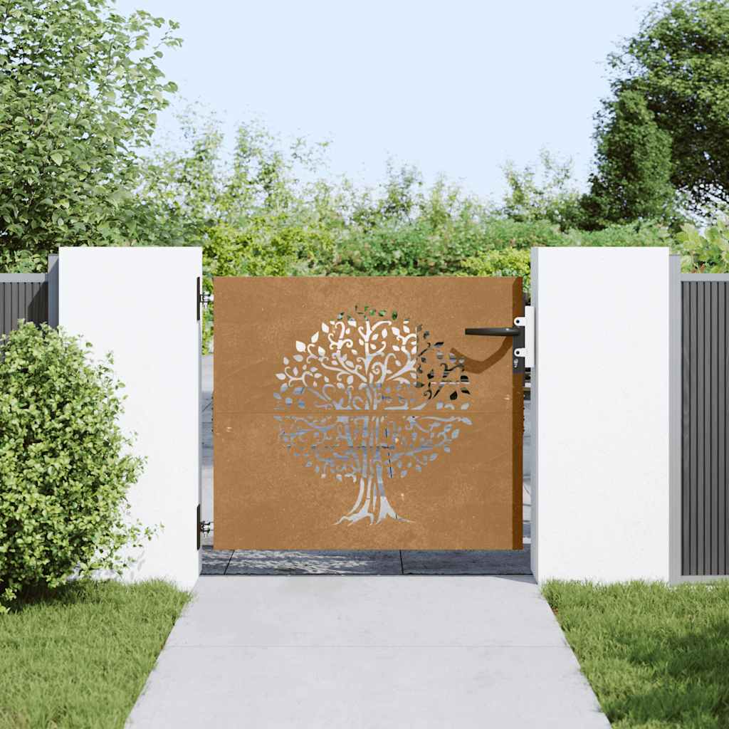 Gartentor 85x100 cm Cortenstahl Baum-Design