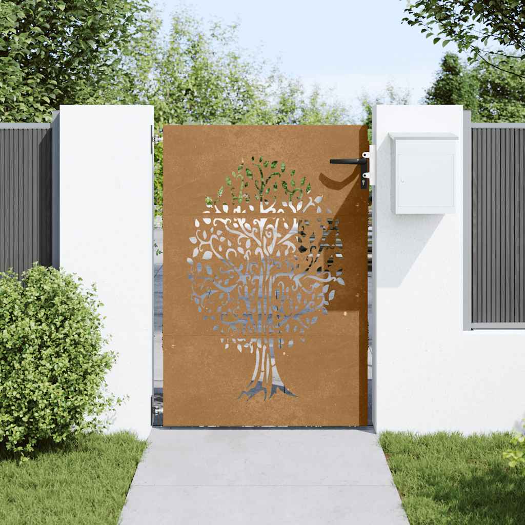 Gartentor 85x125 cm Cortenstahl Baum-Design