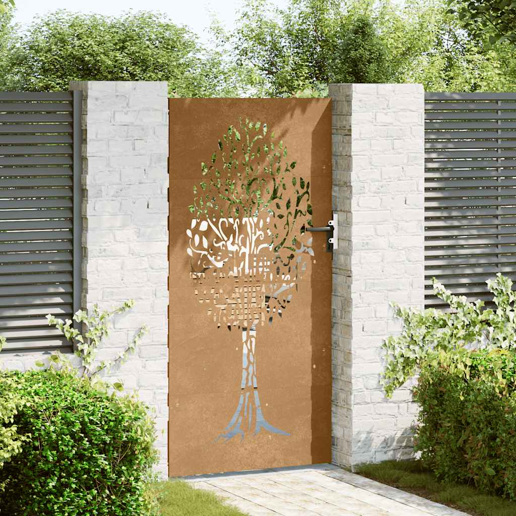 Gartentor 85x175 cm Cortenstahl Baum-Design