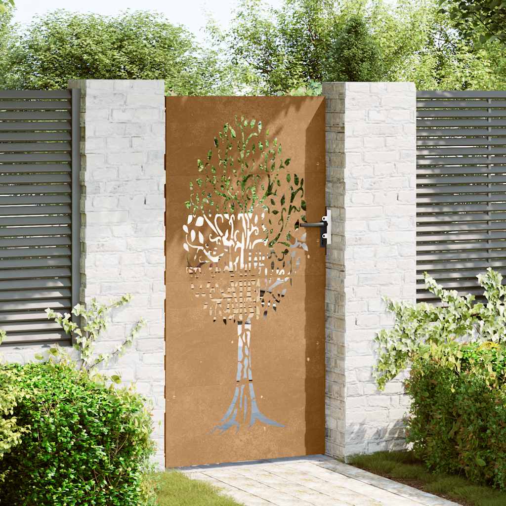 Gartentor 85x200 cm Cortenstahl Baum-Design