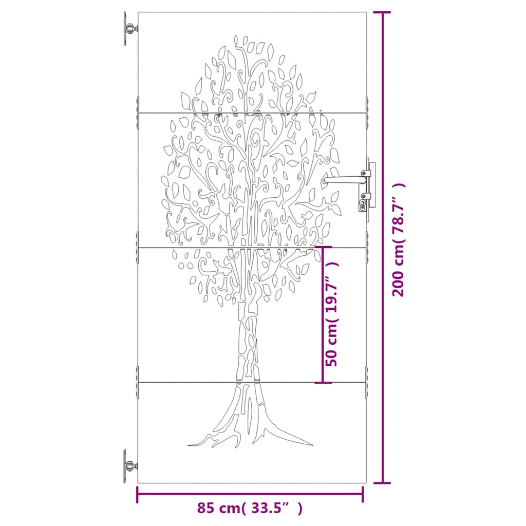 Gartentor 85x200 cm Cortenstahl Baum-Design