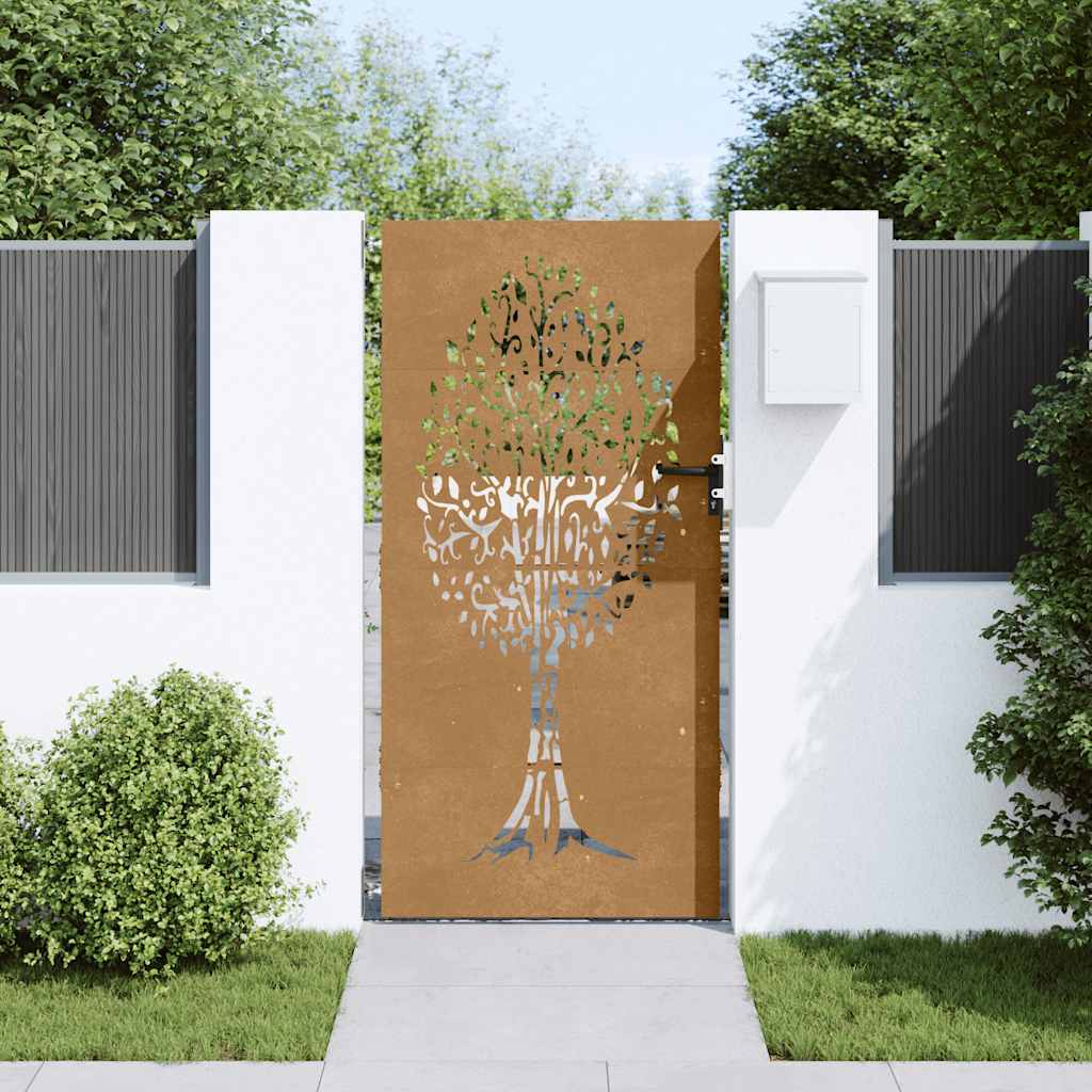 Gartentor 85x200 cm Cortenstahl Baum-Design