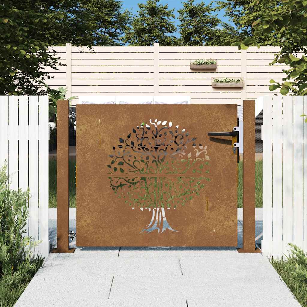 Gartentor 105x80 cm Cortenstahl Baum-Design