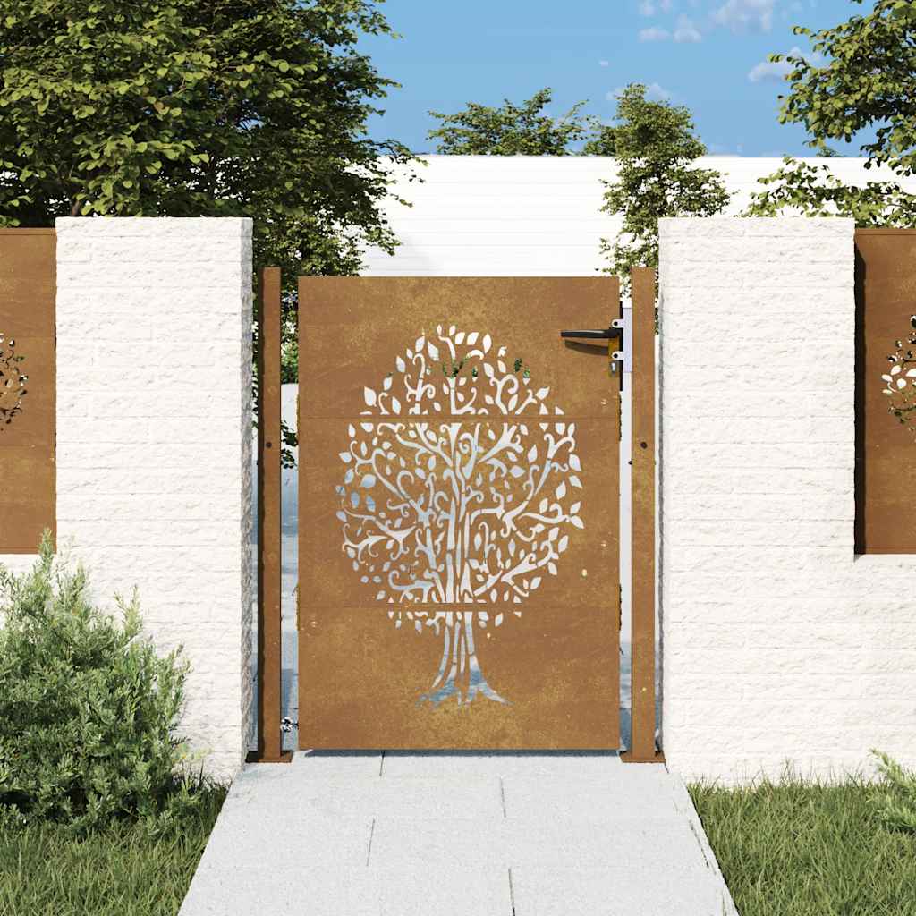 Gartentor 105x130 cm Cortenstahl Baum-Design