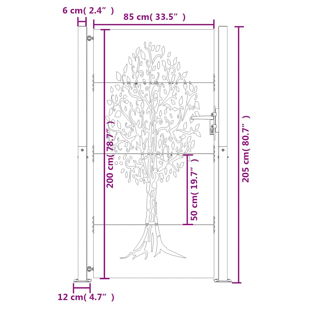 Gartentor 105x205 cm Cortenstahl Baum-Design