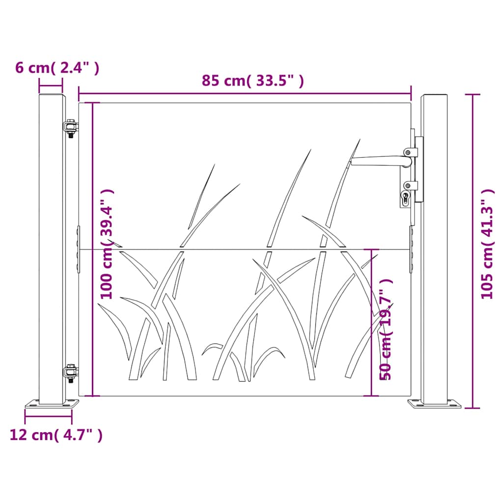 Gartentor 105x105 cm Cortenstahl Gras-Design