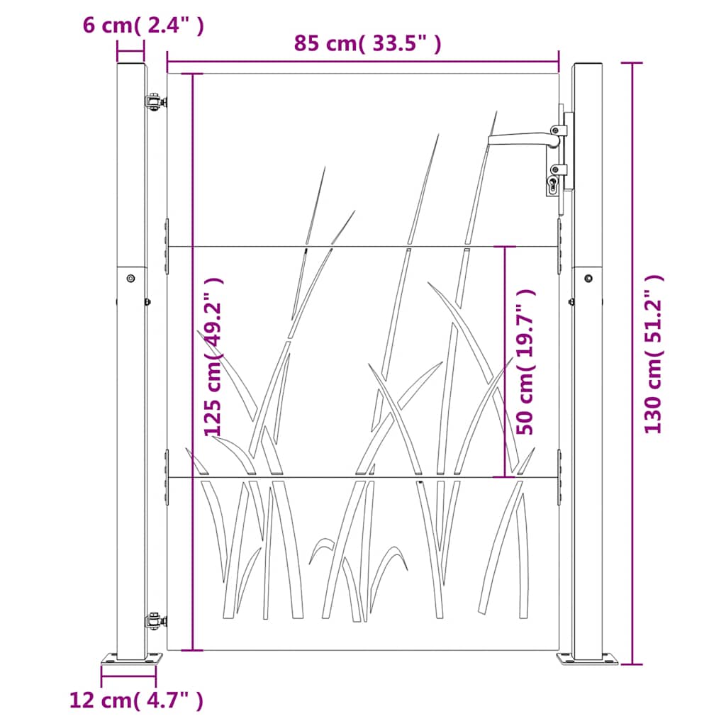 Garden gate 105x130 cm Corten steel grass design