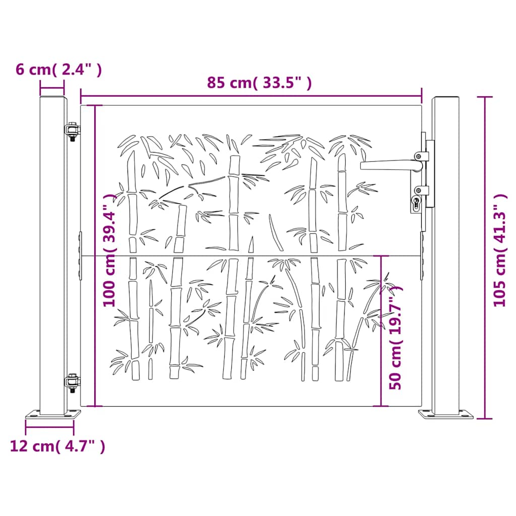 Garden gate 105x105 cm Corten steel bamboo design