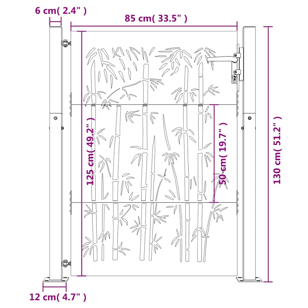 Gartentor 105x130 cm Cortenstahl Bambus-Design