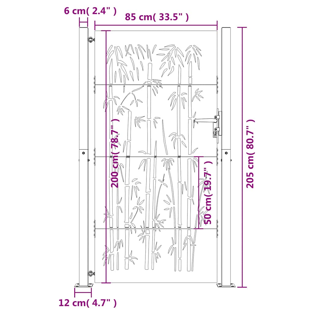 Gartentor 105x205 cm Cortenstahl Bambus-Design