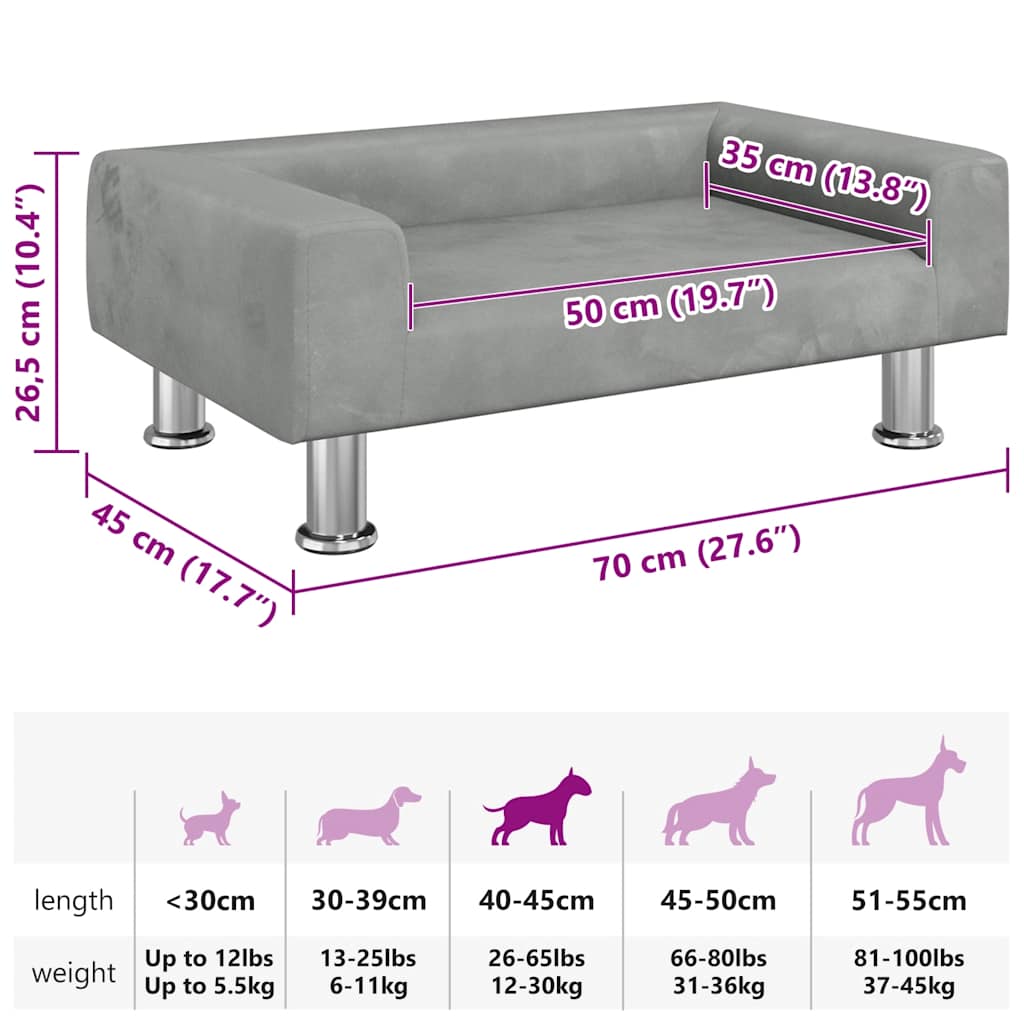 Hundebett Hellgrau 70x45x26,5 cm Samt