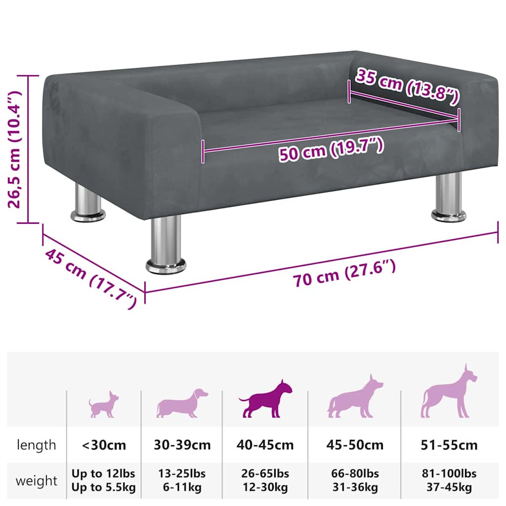 Hundebett Dunkelgrau 70x45x26,5 cm Samt