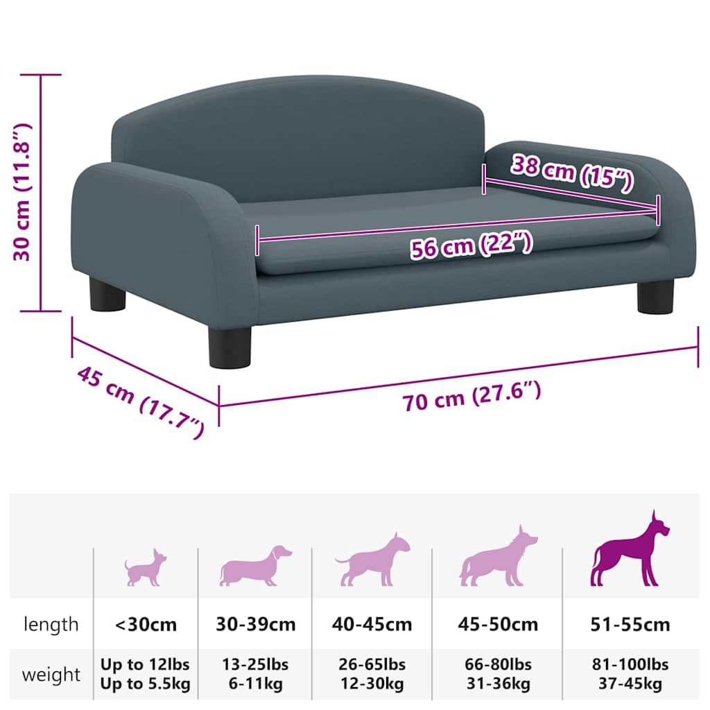 Dog bed dark grey 70x45x30 cm fabric