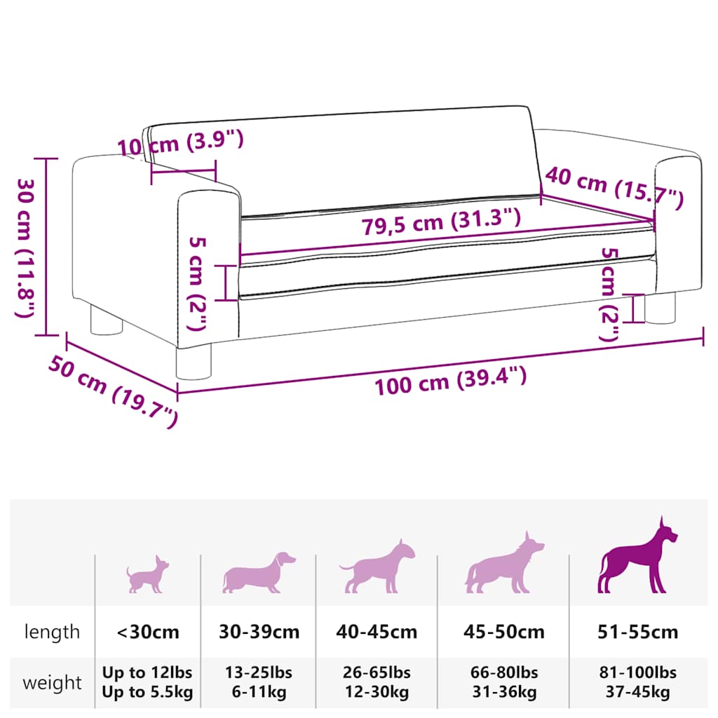 Hundebett mit Verlängerung Rosa 100x50x30 cm Samt