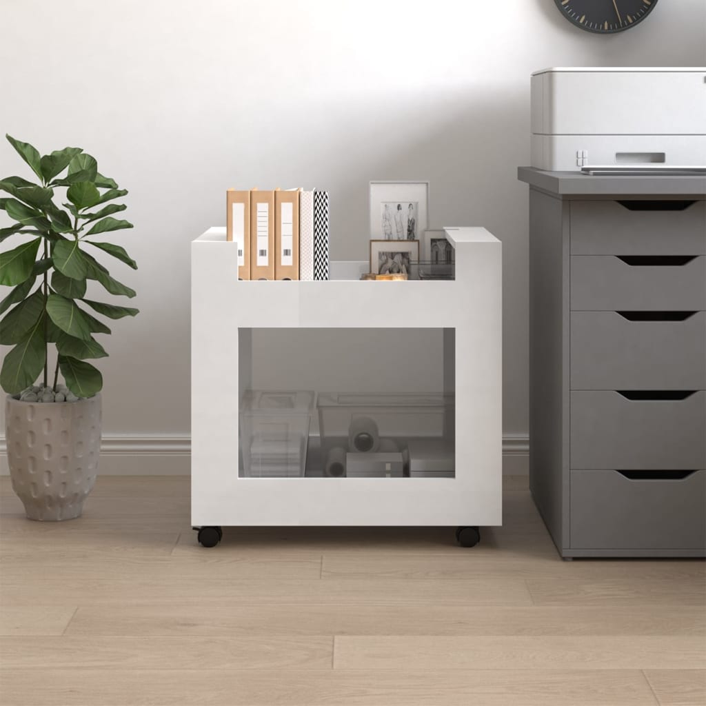 Office Cart High Gloss White 60x45x60 cm Wood Material
