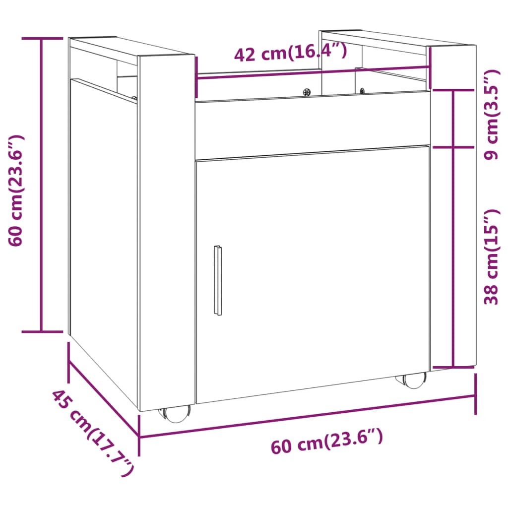 Office Cart Smoked Oak 60x45x60 cm Wood Material