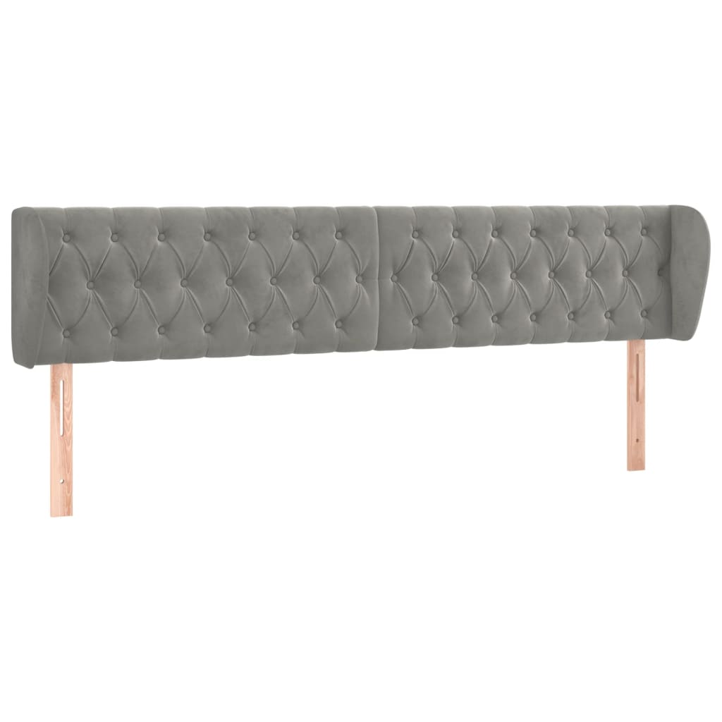 Kopfteil mit Ohren Hellgrau 203x23x78/88 cm Samt