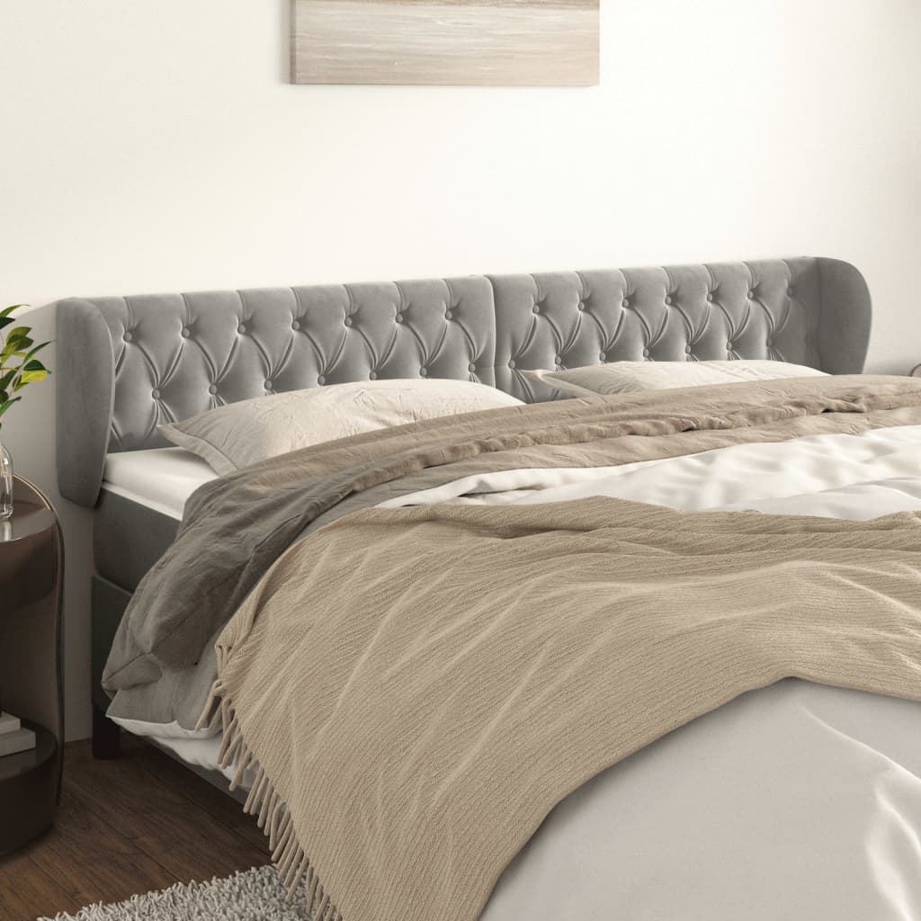Kopfteil mit Ohren Hellgrau 203x23x78/88 cm Samt
