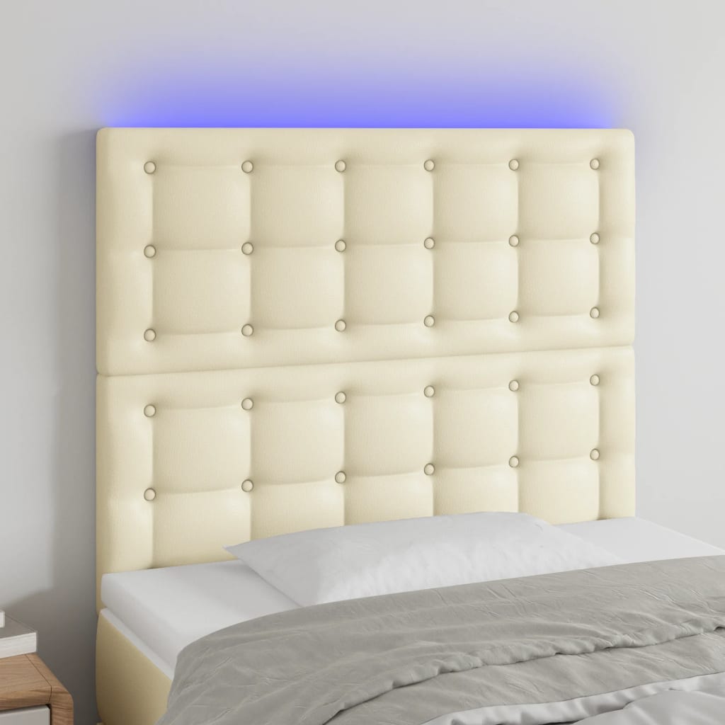 LED Kopfteil Creme 90x5x118/128 cm Kunstleder
