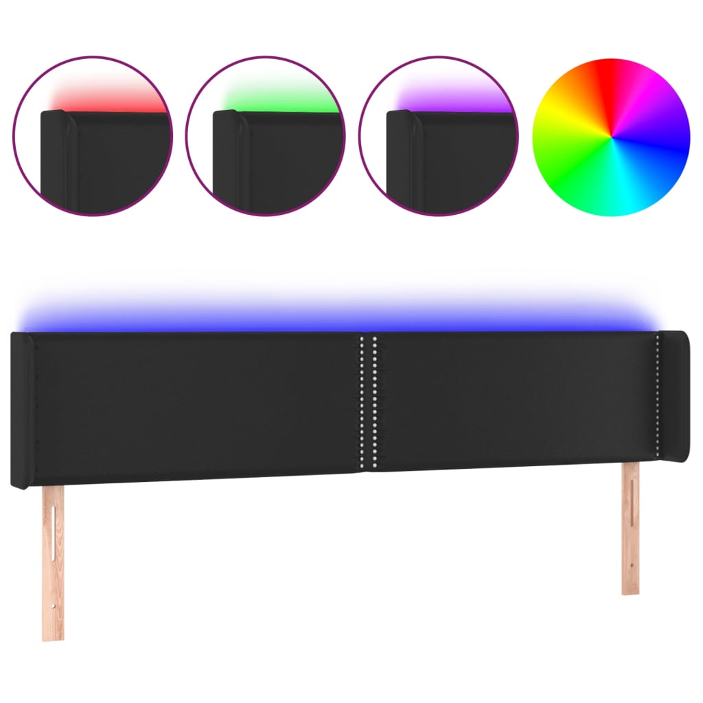 LED Kopfteil Schwarz 183x16x78/88 cm Kunstleder