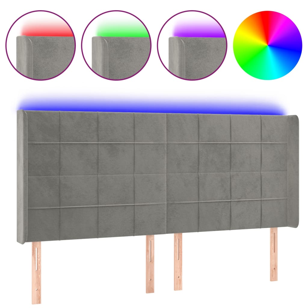 LED headboard light grey 183x16x118/128 cm velvet