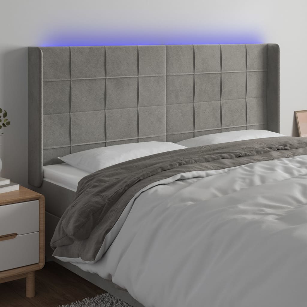 LED headboard light grey 183x16x118/128 cm velvet