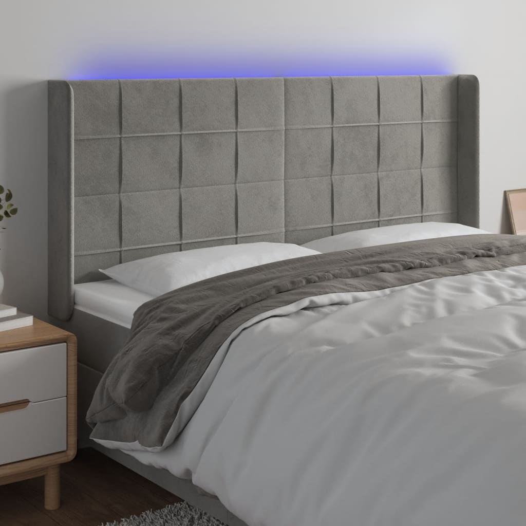 LED headboard light grey 203x16x118/128 cm velvet