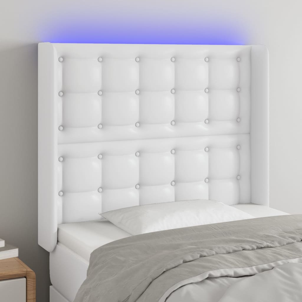 LED headboard white 93x16x118/128 cm artificial leather