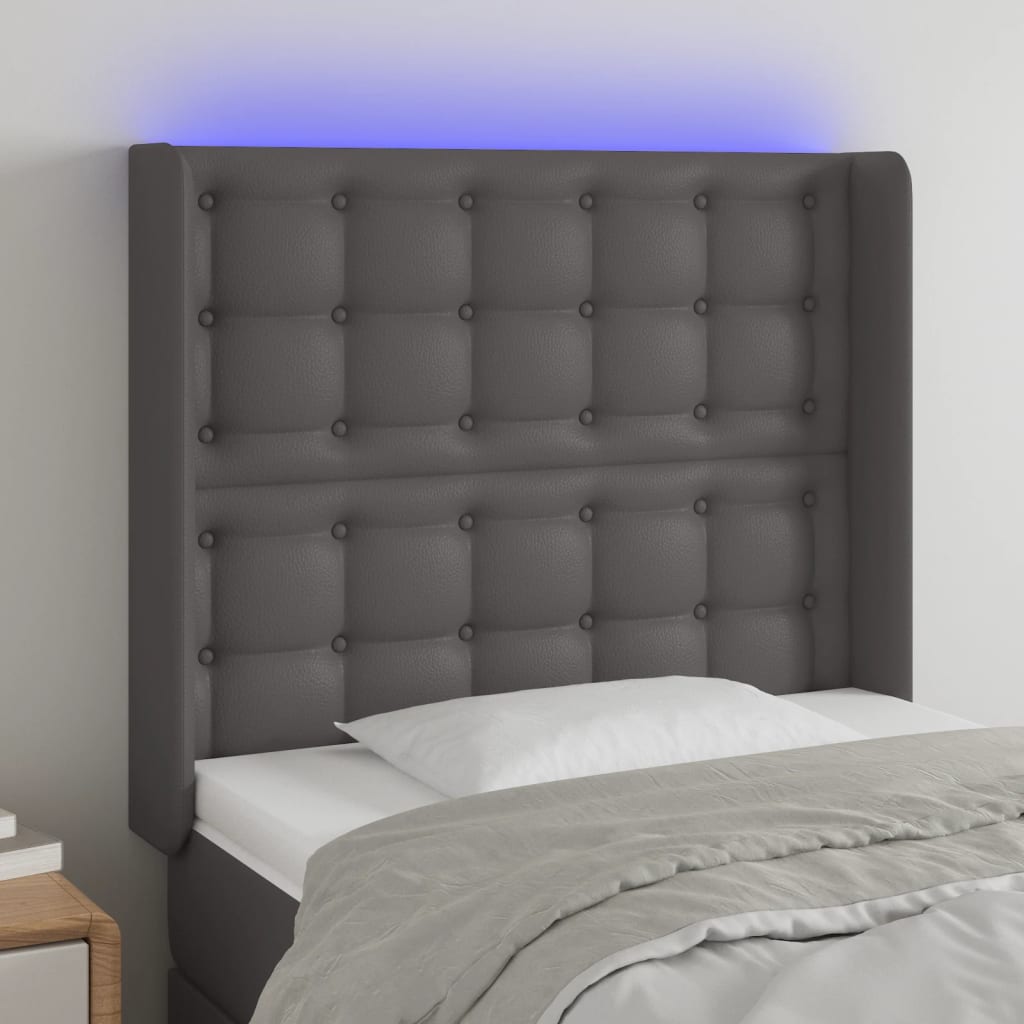 LED headboard grey 103x16x118/128 cm artificial leather